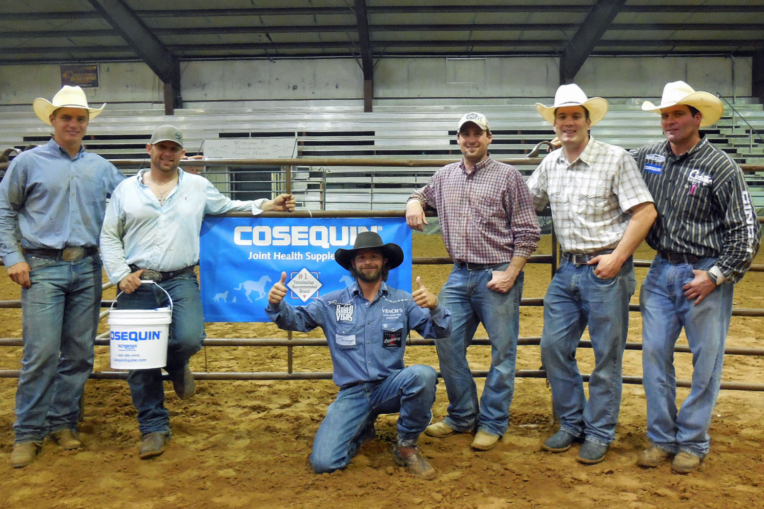 Pictured left to right are J.D. Struxness, Ace Campbell, Wade Sundell, Sean Thomas, Dane Hanna and Sean Mulligan. Sundell was the team buyer for the Cosequine Team Incentive which included Struxness, Campbell, Thomas and Hanna. The second annual Nothin’ But Try Steer Wrestling was organized by Mulligan. Hanna and Sundell also volunteered for the event.