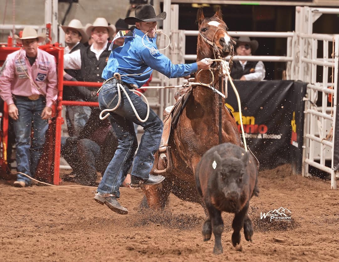 Hunter Herrin from Apache, Okla., set a new arena record in the AT&T Center on Monday night with a 6.6-second run. The previous record of 6.8 seconds was set in 2003 by Jade Connor from Iowa, La. – San Antonio Stock Show Rodeo photo by Greg Westfall.
