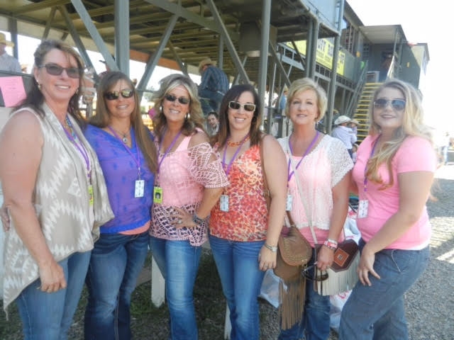 Maryanne Montandan and her helpers pose behind the chutes at the 2015 Wild Ride at the Red Bluff Round-Up. Maryanne helped organize costumes for cowboys for the past dozen years. From left to right: Maryanne Montandon, Amy Jo Anderson, Jeanne Thomas, Katie Mofield, Denise Zazueta, and Haley Didio.