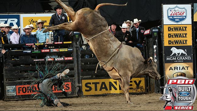 Only J.B. Mauney has been able to ride SweetPro's Long John in his seven outs this season. Photo: Andy Watson/BullStockMedia.com
