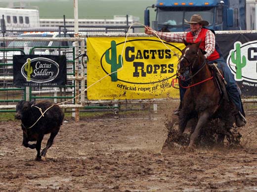 Luke Meier qualified for the short round in the tie-down roping at the college rodeo in Hays, Kan. this past weekend. —Photo by Dale Hirschman