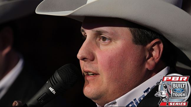 Clint Adkins does double duty as the BFTS in-arena announcer and weekly talk show host. Photo: Andy Watson/BullStockMedia.com