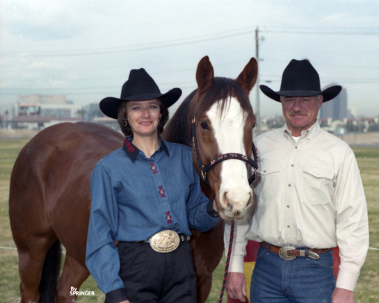 Kristie, Bozo and Chuck Peterson, 1996 NFR; Photo By Kenneth Springer