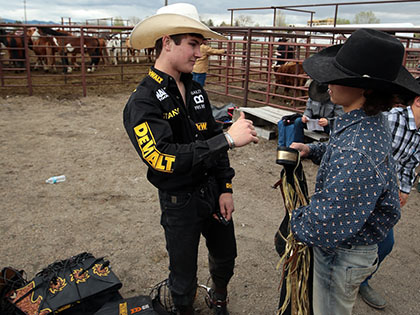 Lockwood handed out advice at a recent high school rodeo in Three Forks, Montana