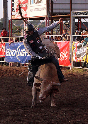 Cody Teel, the 2012 world champion bull rider, competes during last year’s Dodge City Roundup Rodeo. He is one of many world champions who are part of the annual rodeo.