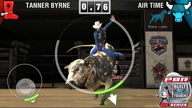 8 to Glory features the PBR's best like Tanner Byrne and Jared Allen's Air Time. Screenshot: Rare Labs