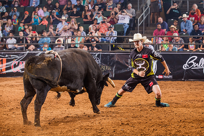 Schell Apple will celebrate his 21st birthday next week, and he has hopes of having the Bullfighters Only tour title from Bremerton, Wash., in his hands when the day arrives. (TODD BREWER PHOTO)