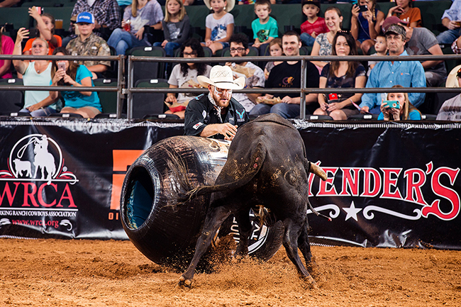 Chuck Swisher competes earlier this year at the Bullfighters Only’s Cavender’s Cup in Cedar Park, Texas. Swisher suffered a knee injury during his bullfight in Sikeston, Mo. He will miss at least four months. (TODD BREWER PHOTO)