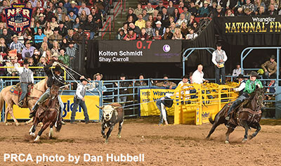 Kolton Schmidt/Shay Carroll - 3.6 for the Round 9 Win - PRCA photo by Dan Hubbell