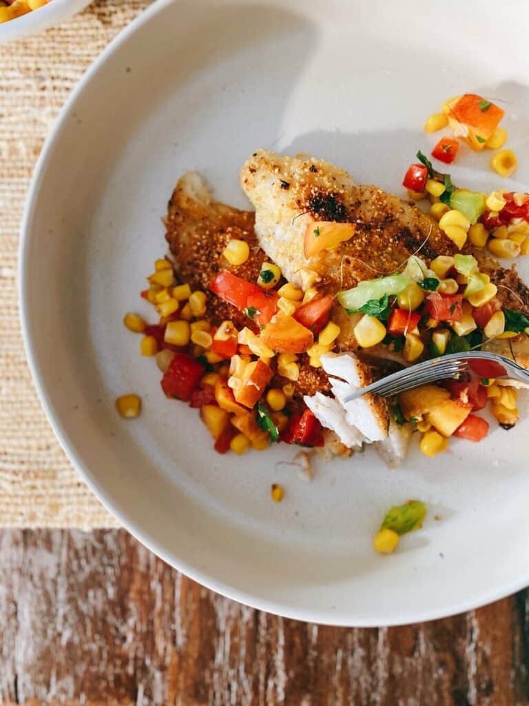U.S. Catfish Recipe of the Month Pan Seared Cornmeal Crusted Catfish with Blistered Corn and